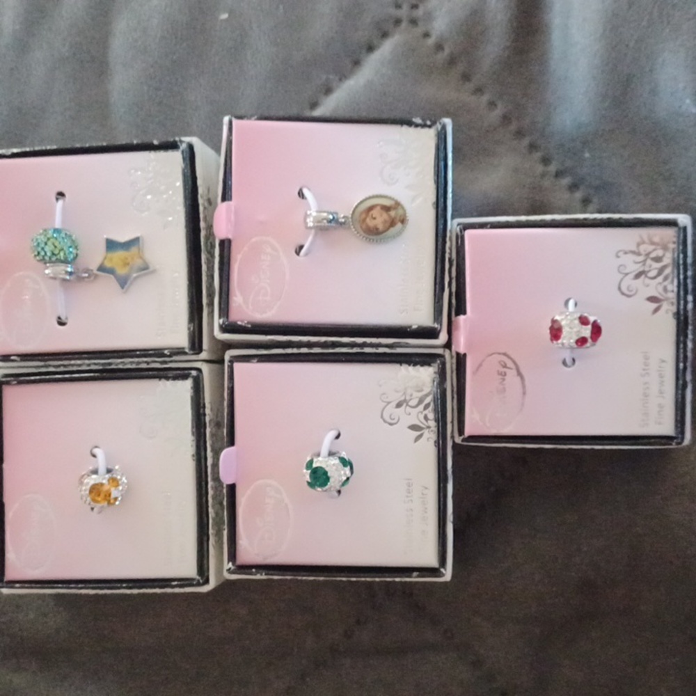 NEW Disney Stainless Steal Dangle Bead Charms Set of 5, Frozen, Tinkerbell, Anna